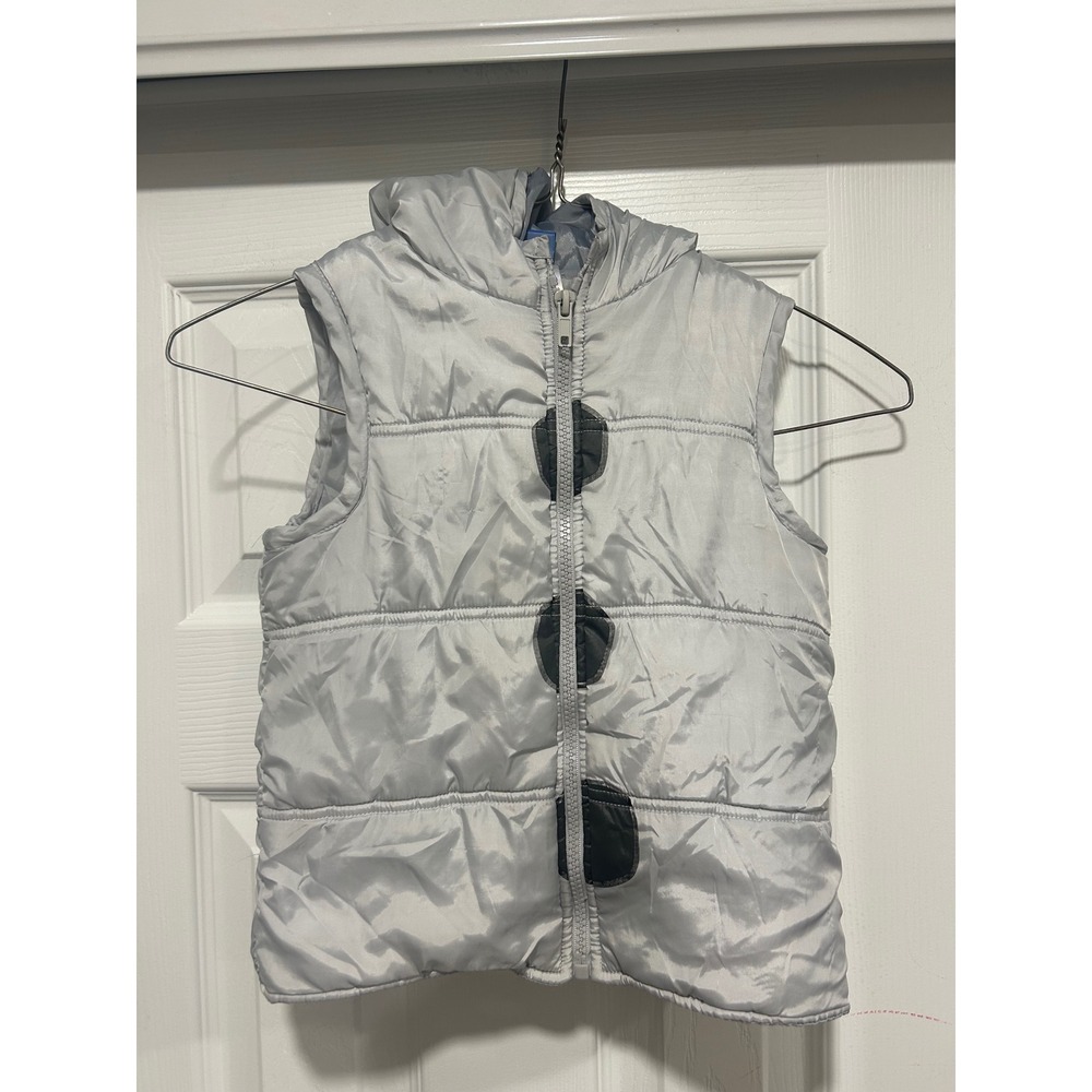 Disney Frozen‎ Olaf Snowman Puffer Vest Kids Hooded Silver Grey Size 4T RN 16435